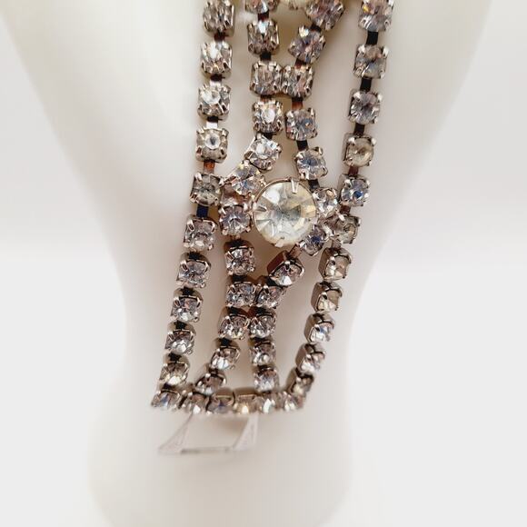 Vintage 1950s Clear Rhinestone Four Row Bracelet - 7 1/4 Inches, Wedding Jewelry - Picture 4 of 11